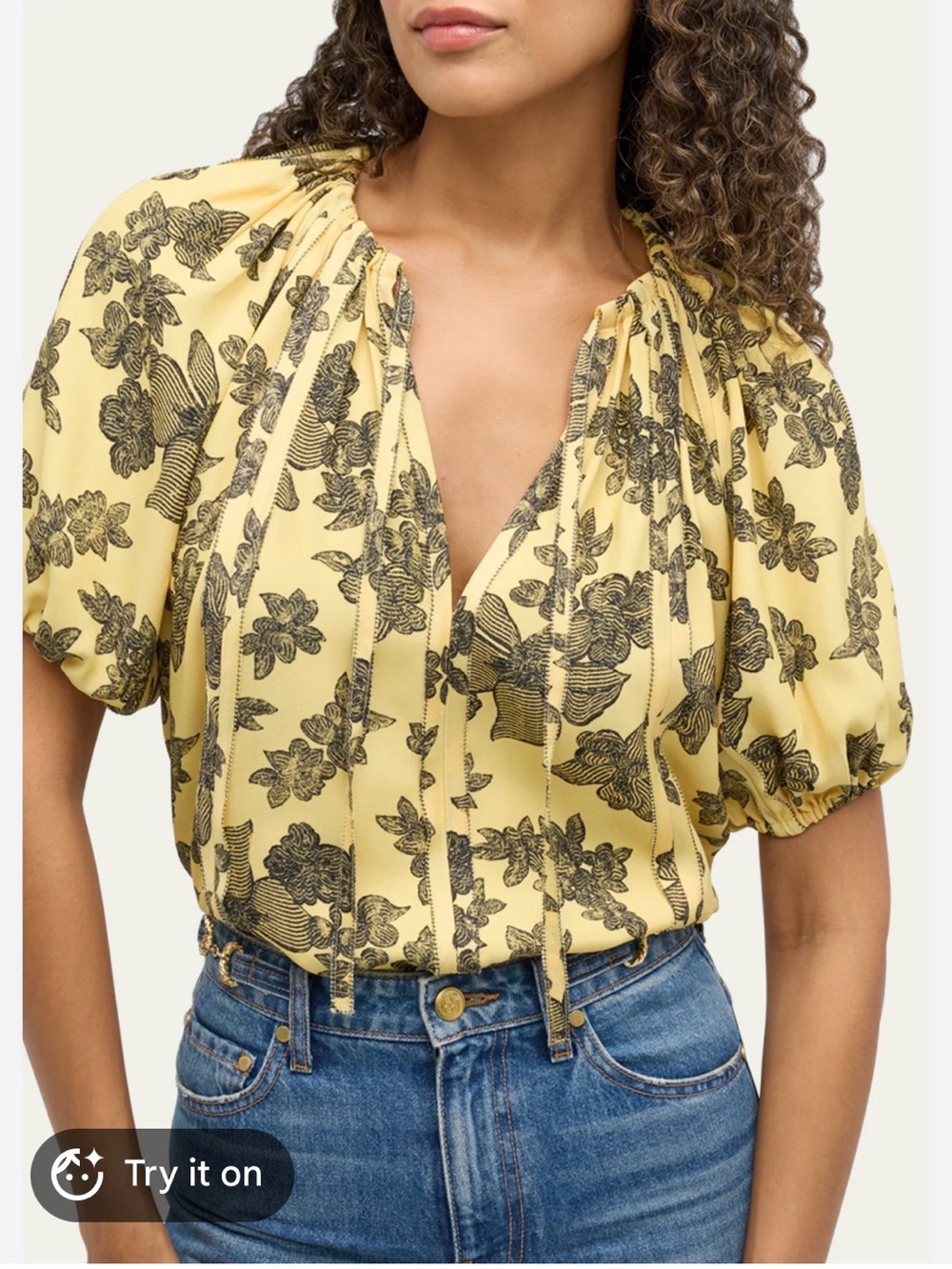 Ulla Johnson Yellow Floral Marcellana Puff Sleeve Top